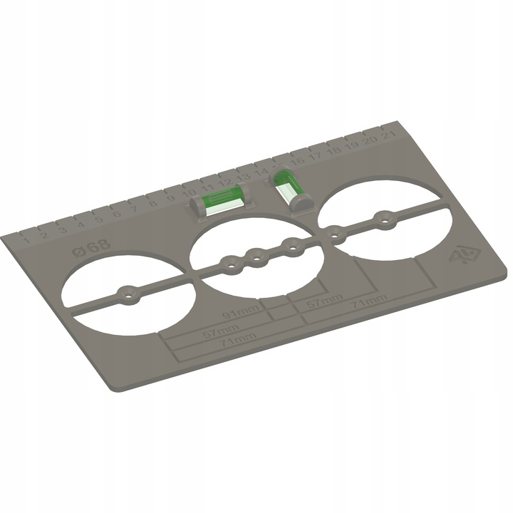 SZABLON DO WYMIAROWANIA OTWORÓW PUSZEK PRĄDOWYCH Z LIBELLĄ POZIOMICĄ