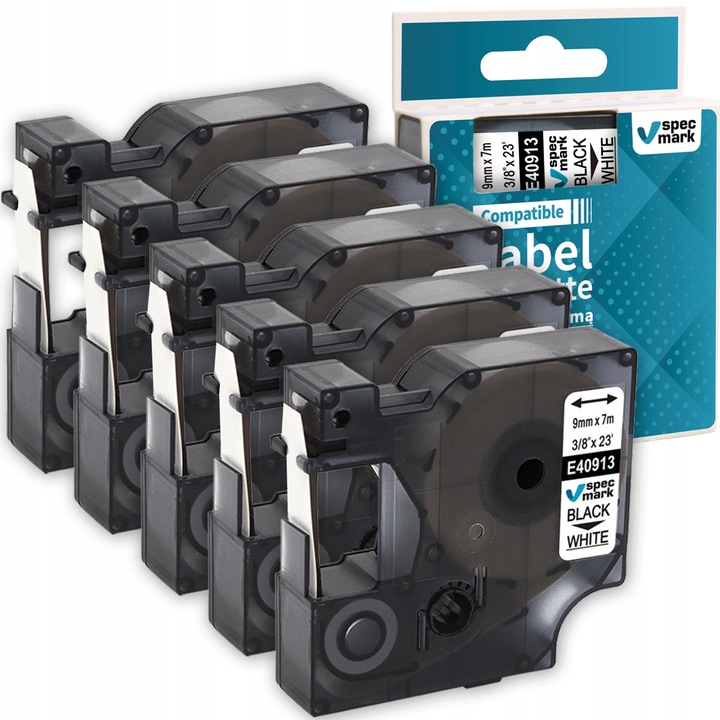 Taśma do DYMO D1 40913 9mm S0720680 ZESTAW 5 szt KOMPATYBILNA LABELMANAGER