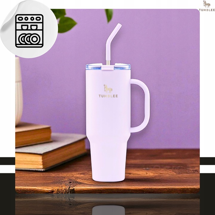 Duży Kubek Termiczny do Auta Ze Słomką Ustnikiem Nieprzeciekający 1200ml