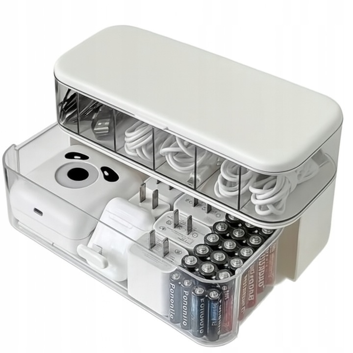 ORGANIZER PUDEŁKO POJEMNIK NA ŁADOWARKI BATERIE SŁUCHAWKI PRZEWODY