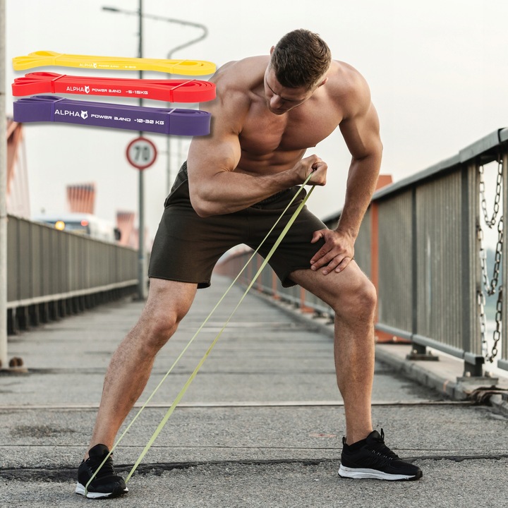 Zestaw 3 Gum Oporowych do Ćwiczeń z Uchwytem Gratis - Power Band ALPHA