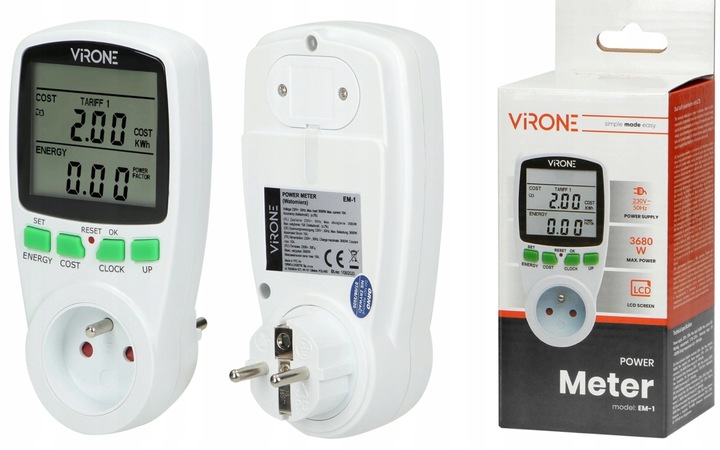 WATOMIERZ LICZNIK ENERGII MIERNIK ZUŻYCIA POBORU PRĄDU WOLTOMIERZ 2 TARYFY