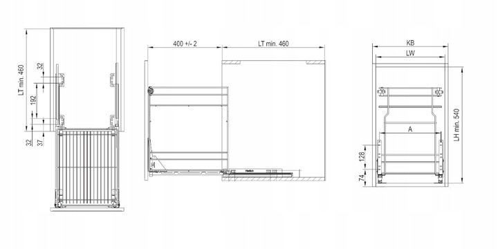 KOSZ CARGO MINI DOLNE PODBLATOWE 2 PÓŁKI 300 CICHY DOMYK WYSUW CHROM