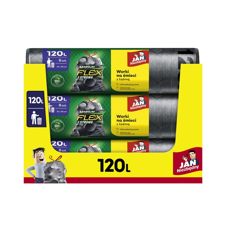 WORKI NA ŚMIECI 120L JAN NIEZBĘDNY MAGNUM FLEX & STRONG Z TAŚMĄ 40SZT MOCNE