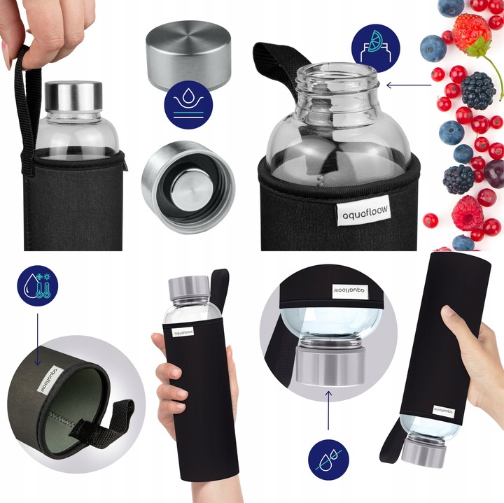 Szklana butelka AquaFloow z etui 700ml bidon szklany na wodę napoje