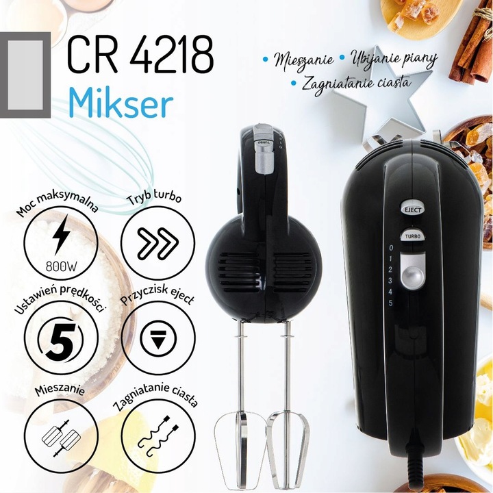 MIKSER RĘCZNY ROBOT KUCHENNY 800W 5 BIEGÓW TURBO