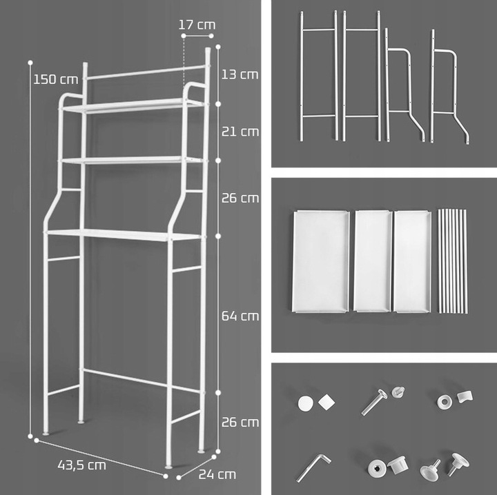 Szafka nad WC do łazienki półka regał 3 półki biała metalowa 3 poziom