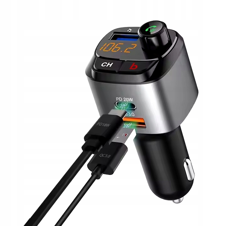 TRANSMITER SAMOCHODOWY FM BLUETOOTH ZESTAW GŁOŚNO MÓWIĄCY ŁADOWARKA QC
