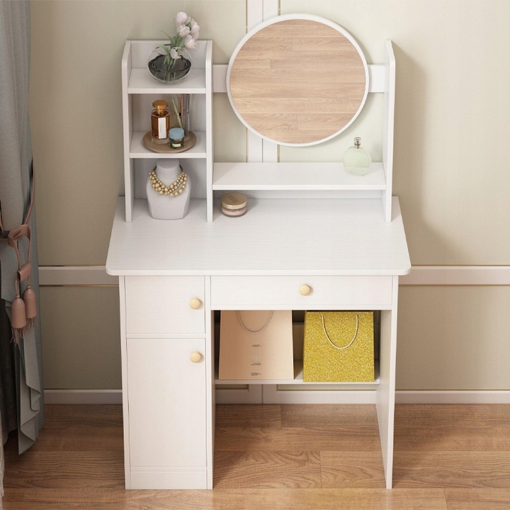TOALETKA Z LUSTREM Z SZUFLADAMI BIAŁA DO MAKIJAŻU GLAMOUR STYL