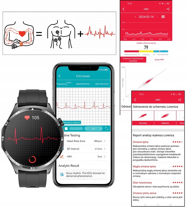 ZEGAREK MĘSKI SMARTWATCH DLA SENIORA EKG POMIAR CUKRU CIŚNIENIE TEMPERATURA