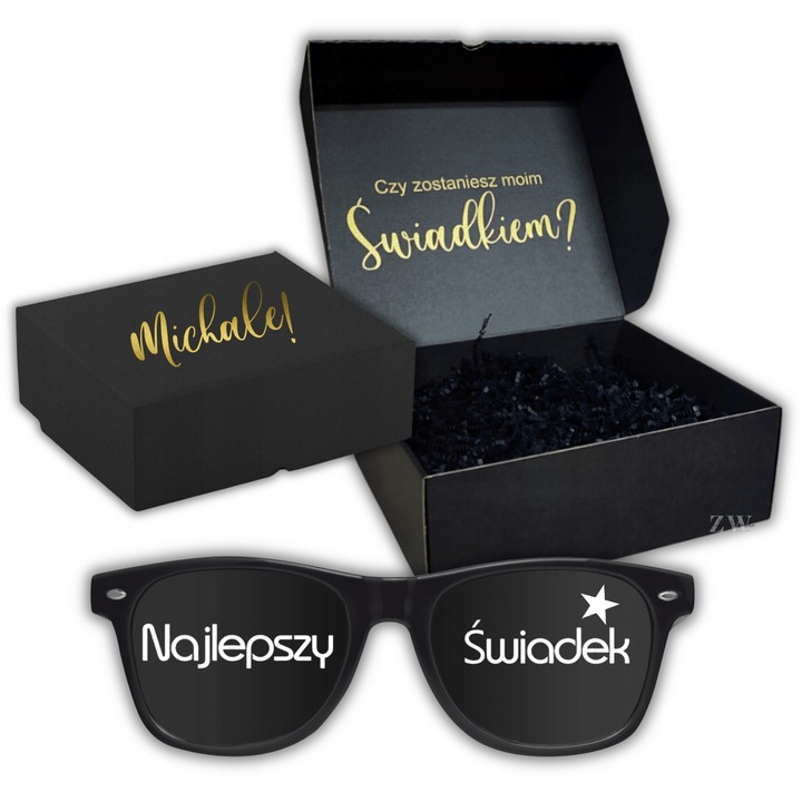 Pudełko box CZARNE czy zostaniesz ŚWIADKIEM Świadkową ślub prezent WZORY