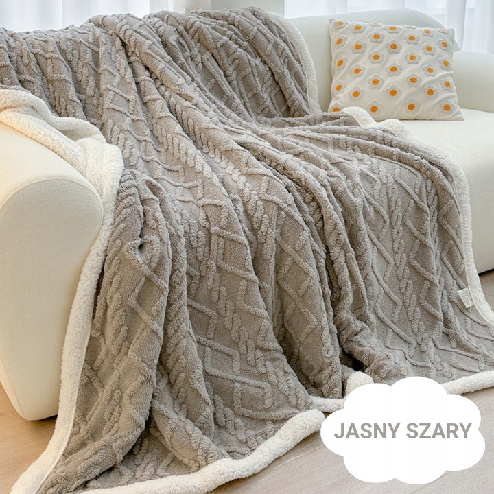 Gruby koc 200x220 pluszowy sweterek z barankiem zimowy kolory narzuta