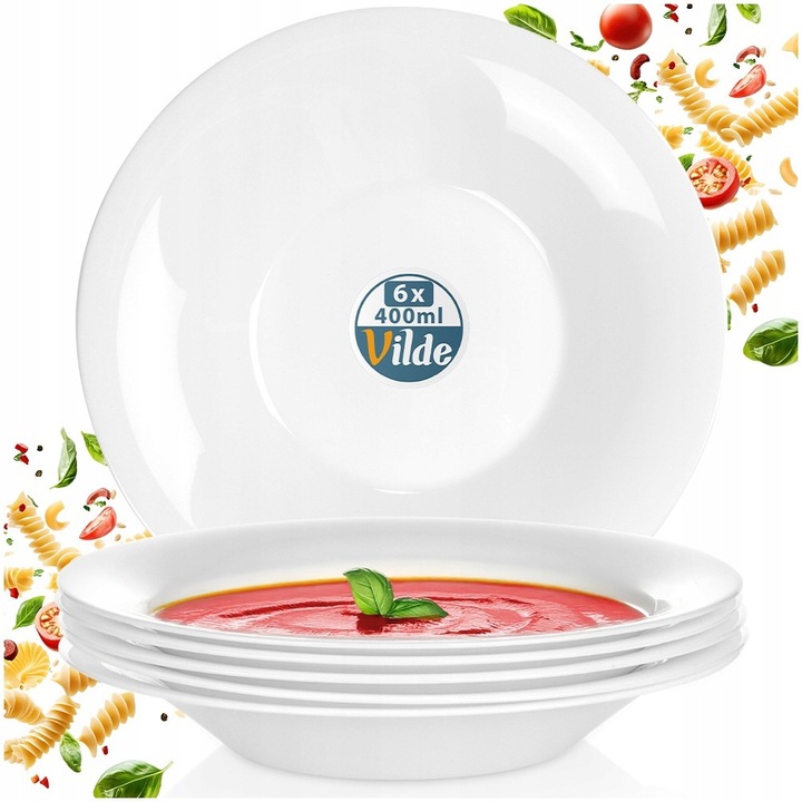 6x Talerz OBIADOWY duży głęboki na zupę dania biały zestaw talerzy