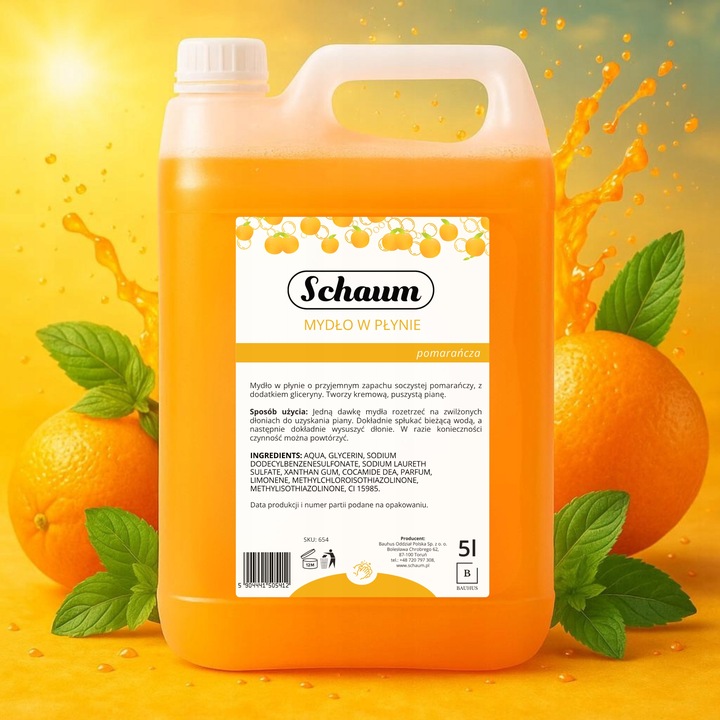 MYDŁO W PŁYNIE do rąk Wydajne Orzeźwiające Pomarańczowe Zapas Baniak 5L