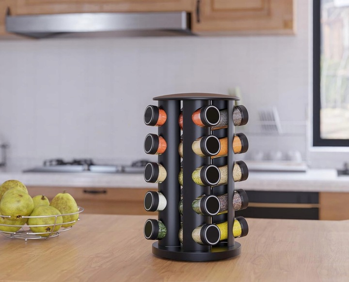 STOJAK NA PRZYPRAWY ORGANIZER 20 SZKLANE SŁOICZKI POJEMNIKI + NAKLEJKI