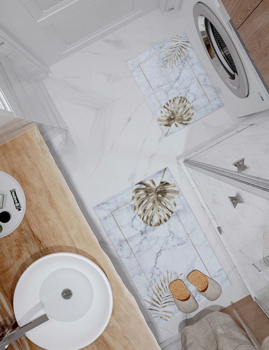 KOMPLET DYWANIKI ŁAZIENKOWE 2 szt ANTYPOŚLIZGOWE MODNY WZÓR ZESTAW