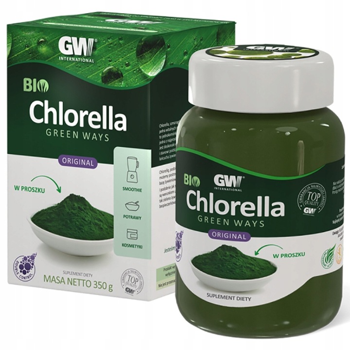 Green Ways 100%BIO CHLORELLA + SOK Z ZIELONEGO JĘCZMIENIA + SHAKER + MIARKA
