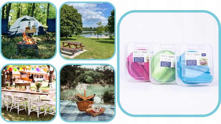 Zestaw piknikowy 31 elementów różne kolory