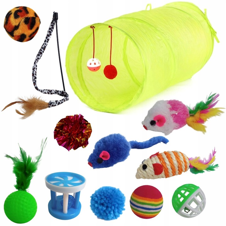 DUŻY ZESTAW ZABAWEK ZABAWKI DLA KOTA KOTÓW TUNEL WĘDKA PIŁKI MYSZ LEGOWISKO