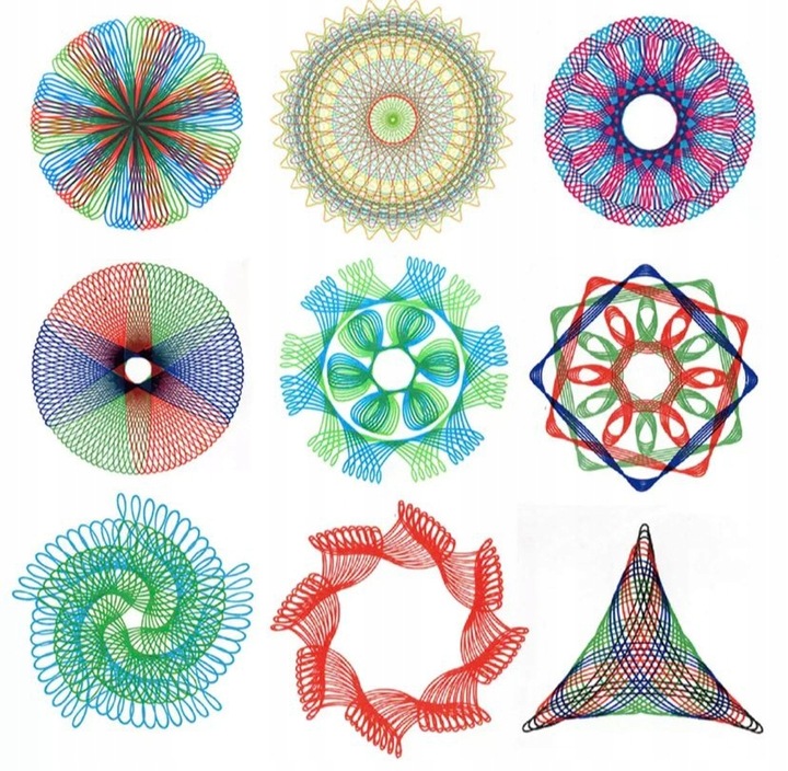 ZESTAW DO RYSOWANIA DLA DZIECI SPIROGRAF SZABLONY DO RYSOWANIA WZORY PISAKI