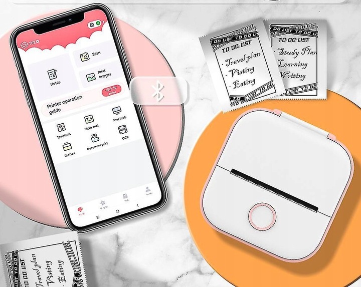 Phomemo T02 mini drukarka termiczna do zdjęć notatek etykiet różowa