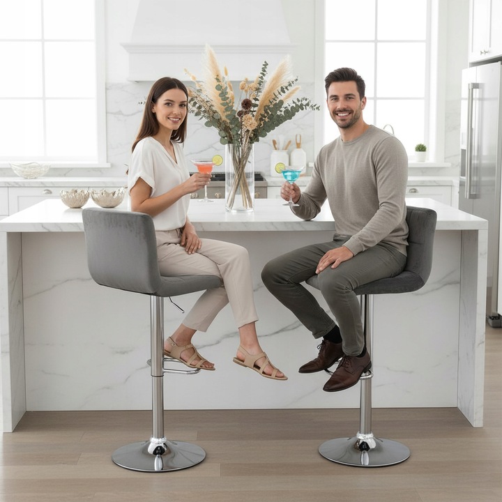 HOKER WELUROWY KRZESŁO BAROWE OBROTOWE REGULOWANE PIKOWANE BAR CHROM