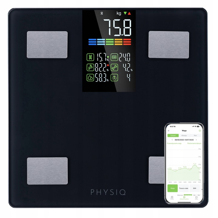 Waga Łazienkowa Analityczna Sportowa 13 Parametrów LCD Smart Język