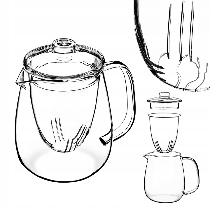 DZBANEK SZKLANY DO HERBATY 600ml ZAPARZACZ ZIÓŁ WKŁAD Z ZAPARZACZEM