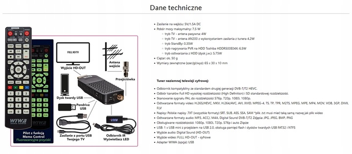Dekoder Tuner TV Wiwaj DVB-T2 HEVEC MINI LED