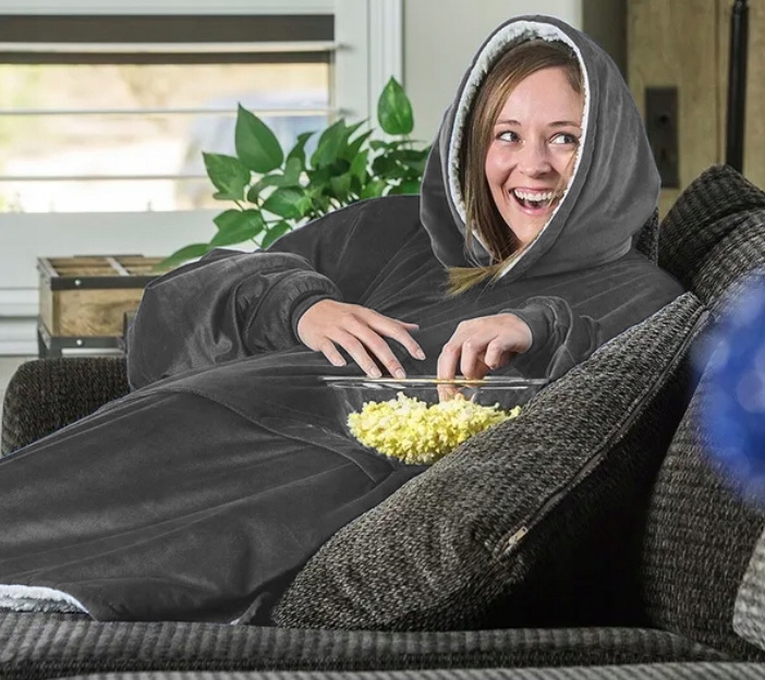 Gruby Koc Ponczo Z Kapturem Ciepła Gruba Bluza Szlafrok Kocobluza