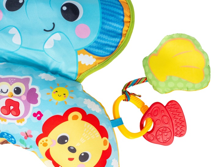 Poduszka dla dziecka interaktywna podróżna rogal grzechotka gryzak dźwięk