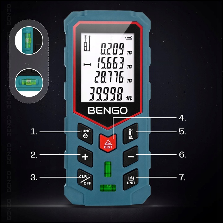 DALMIERZ LASEROWY 50m MIERNIK ODLEGŁOŚCI CYFROWY kątomierz poziomica