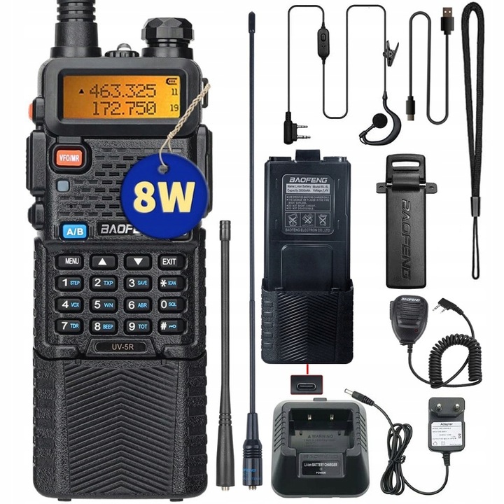 Baofeng UV-5R 8W 3800mAh KRÓTKOFALÓWKA RADIOTELEFON WALKIE TALKIE SKANER