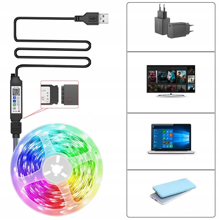 TAŚMA LED 4M RGB USB 5050 do TV Ledy PILOT APLIKACJA ZESTAW PAMIĘC KOLORU