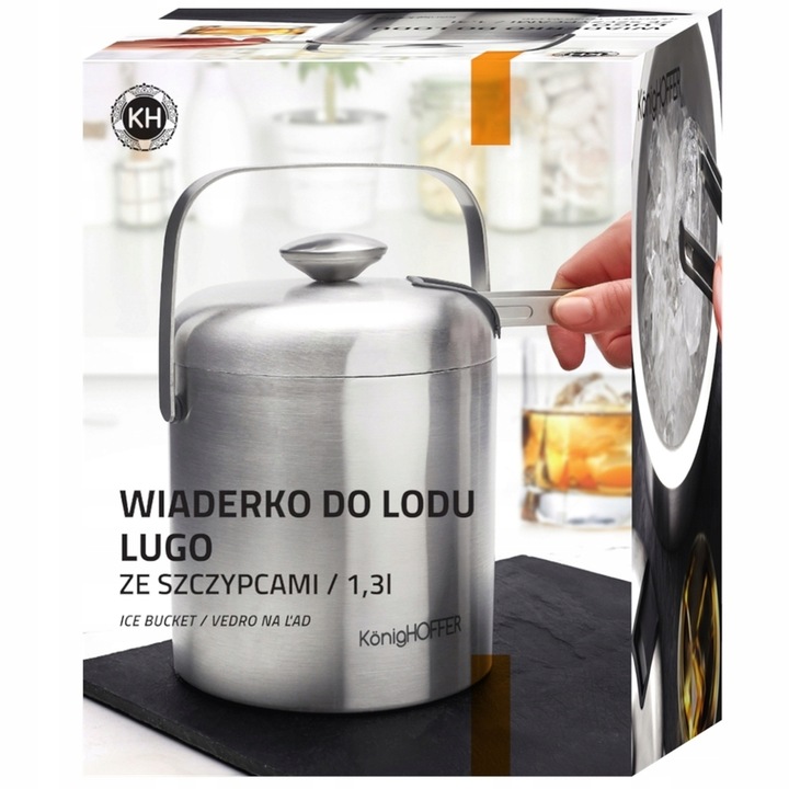 WIADERKO NA LÓD Pojemnik NA KOSTKI LODU z SZCZYPCAMI KonigHOFFER Lugo 1,3 l