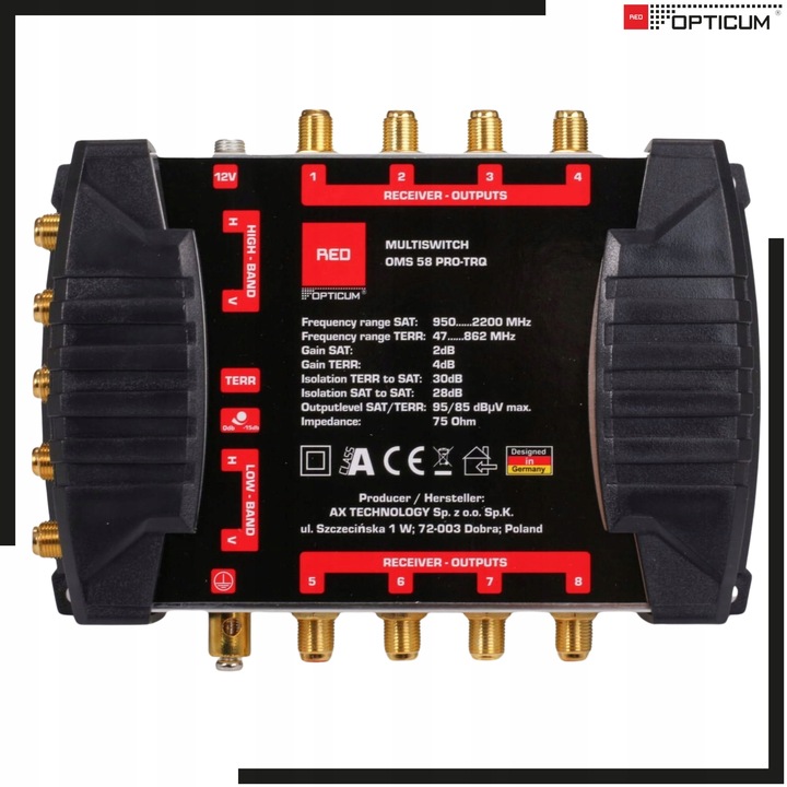 MULTISWITCH OPTICUM OMS 5/8 PRO TRQ 5 WEJŚĆ 8 WYJŚĆ SAT NAZIEMNA DVB T