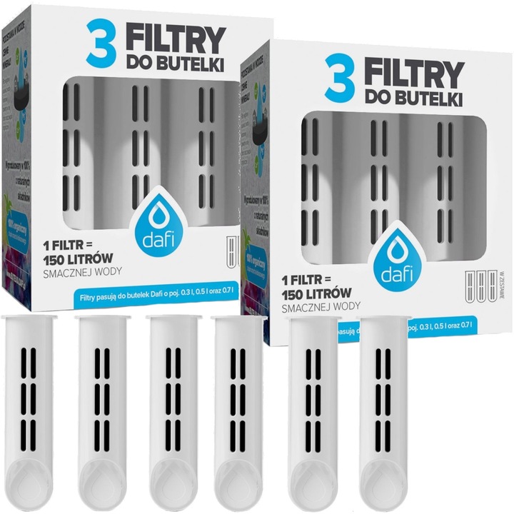 6 białych filtrów do wody do butelki filtrującej DAFI SOFT SOLID