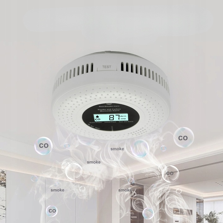 Czujnik detektor czadu i dymu tlenku węgla CO lcd