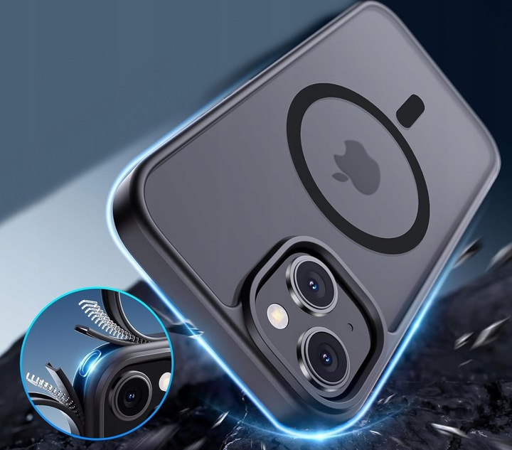 Etui do iPhone 15 do MagSafe MATT CASE WZMACNIANE 360° + 2x Szkło na ekran