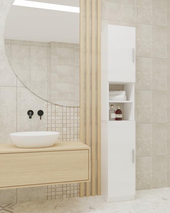 REGAŁ ŁAZIENKOWY STOJĄCY SZAFA BIAŁY 190cm SZAFKA PÓŁKA SŁUPEK WYSOKI