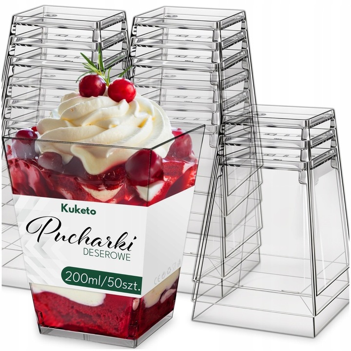 PUCHARKI DO DESERÓW LODÓW 200ml POJEMNIK NA PRZEKĄSKI KWADRATOWE ZESTAW 50x