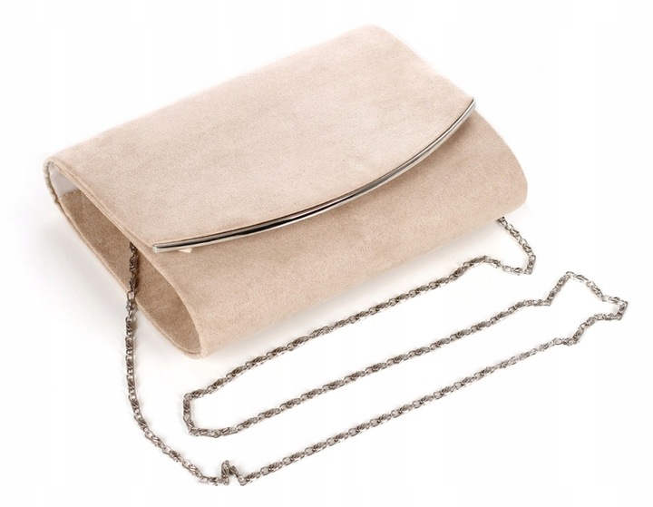 Efektowna Beżowa Kopertówka na łańcuszku Zamsz
