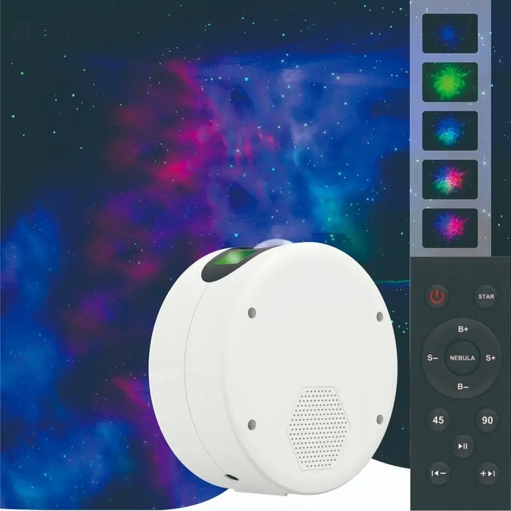 LAMPKA NOCNA LED PROJEKTOR GWIAZD NIEBA STAR LASEROWY Z GŁOŚNIKIEM + PILOT