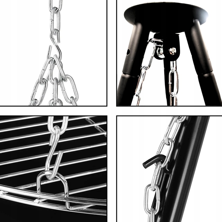 GRILL TRÓJNÓG NA OGNISKO OGRODOWY Z RUSZTEM DO PALENISK 60 CM WYSOKOŚĆ