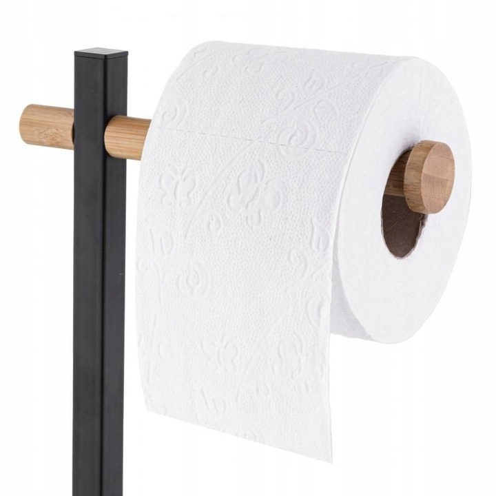 Stojak uchwyt na papier toaletowy i szczotkę do WC czarny loft bambus