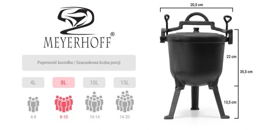 KOCIOŁEK ŻELIWNY MEYERHOFF 8L + GRATIS ŁYŻKA