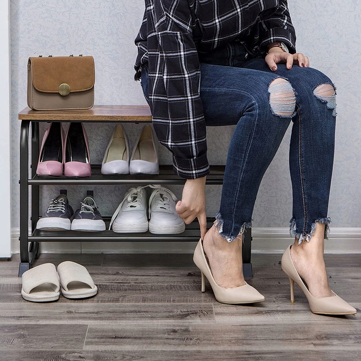 Szafka na Buty Półka Regał Metalowy z Siedziskiem Industrialny Na