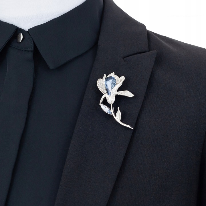 PINETS Piękna Srebrna Broszka KWIAT z niebieską cyrkonią