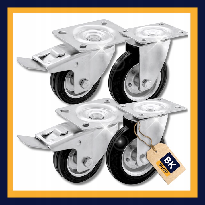 ZESTAW JEZDNY KÓŁ KÓŁEK KOŁA GUMOWE 4 szt 75 mm 160 kg Z HAMULCEM