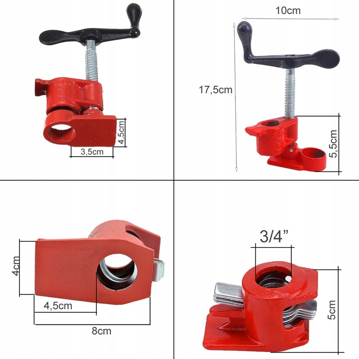 4-SZT ŚCISK STOLARSKI RUROWY BEZKOŃCOWY 3/4"